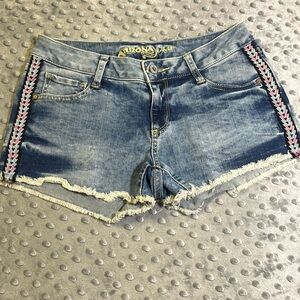 Arizona Light Blue aztec trim Distressed Denim Shorts 5